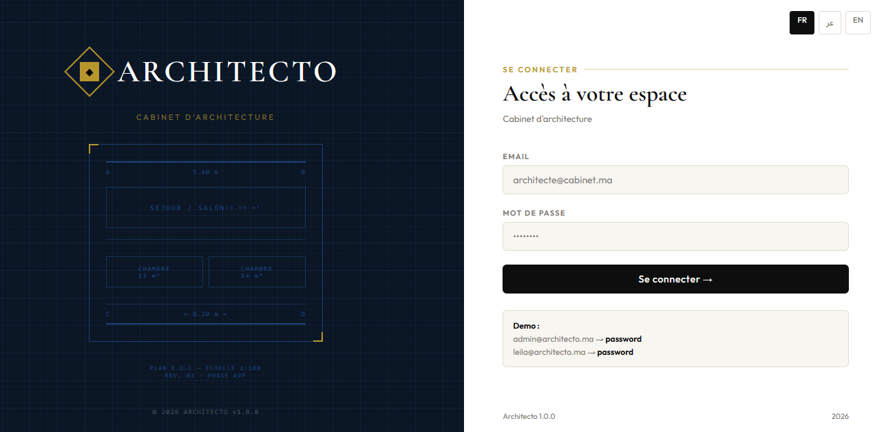 Capture d'écran de l'application Architecto pour les architectes