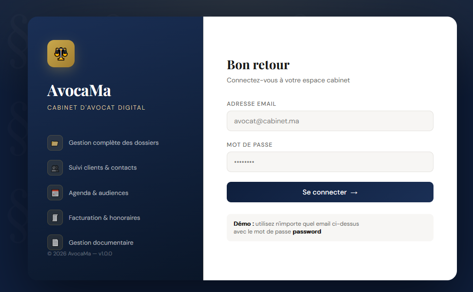 Capture d'écran de l'application Avocama pour les avocats