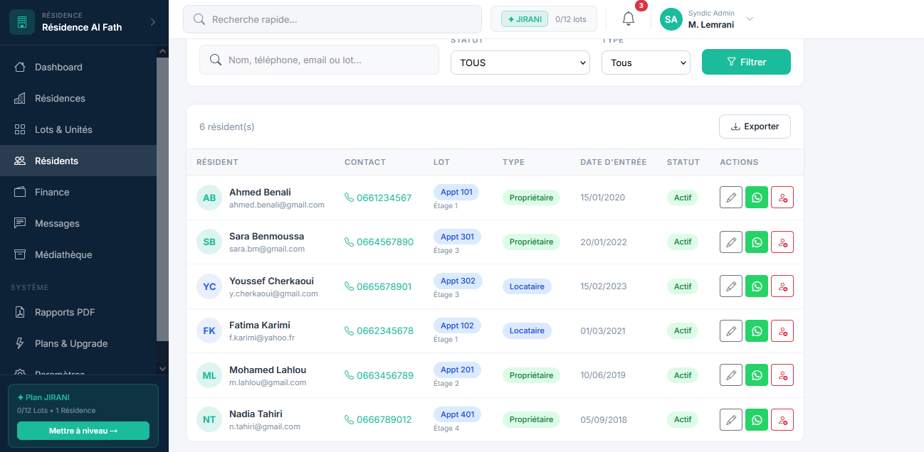 Capture d'écran de l'application de gestion de syndic Syndic