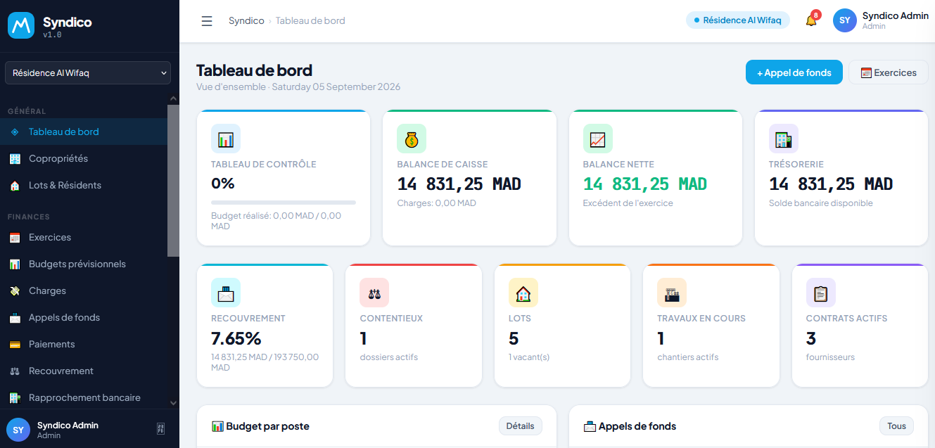Capture d'écran de l'application de gestion de syndic Syndico