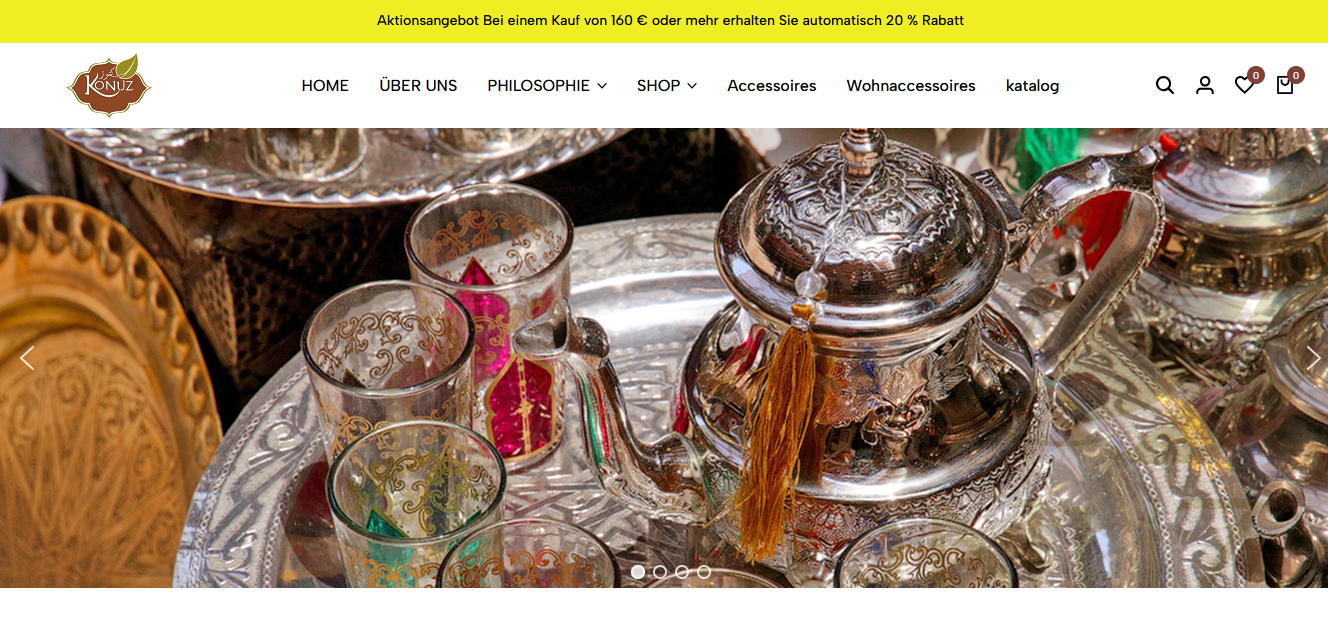 Capture d'écran du site e-commerce Konuz, boutique d'artisanat en Allemagne