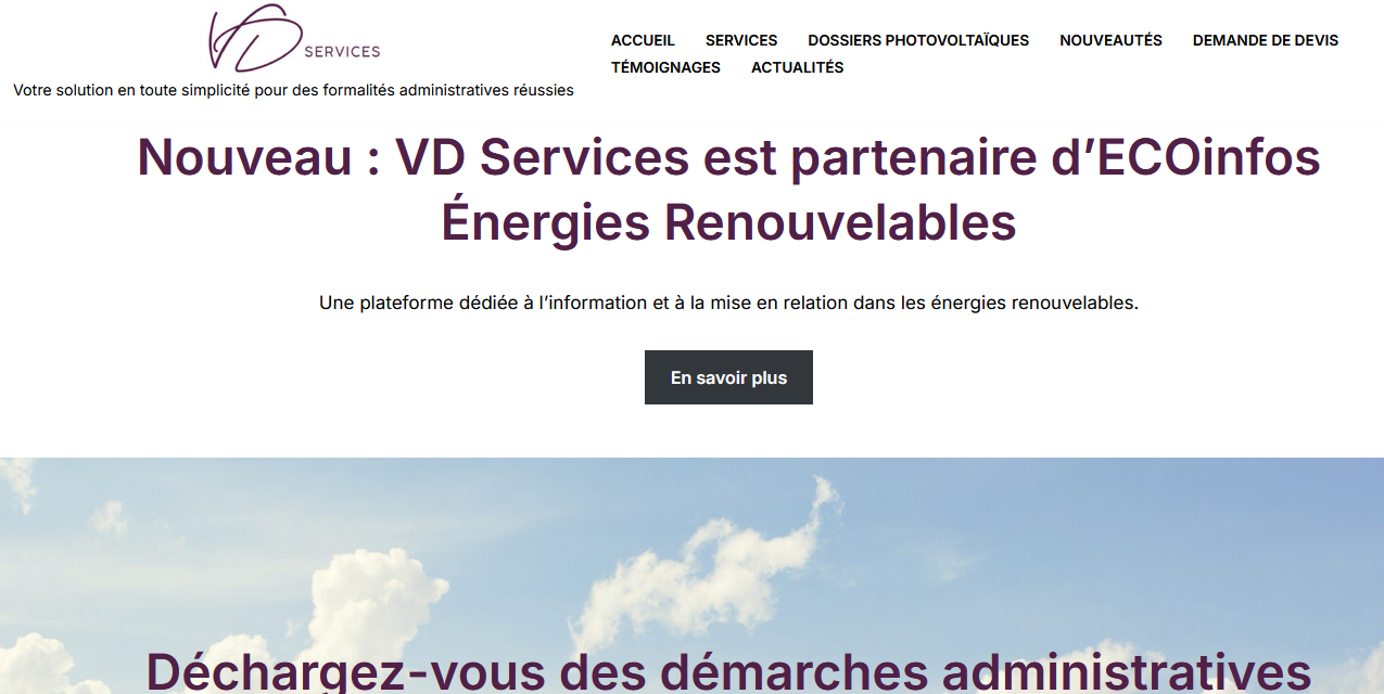 Capture d'écran du site vitrine VD Services